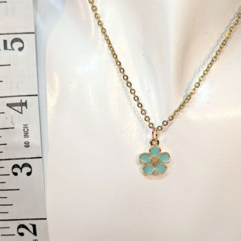 Blue Enamel Five Petal Flower Necklace - Image 2