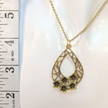 Antique Gold Teardrop with Flowers Vintage Style Necklace - Image 2