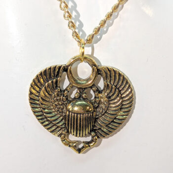 Egyptian Scarab Beetle With Wings Antique Gold Necklace