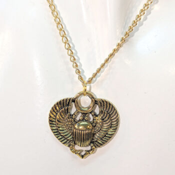 Egyptian Scarab Beetle With Wings Antique Gold Necklace - Image 3