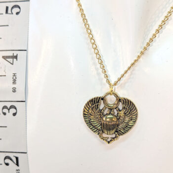 Egyptian Scarab Beetle With Wings Antique Gold Necklace - Image 2