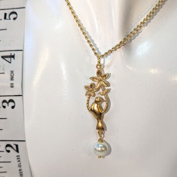 Gold Bird With Flowers Pearl Necklace - Image 3