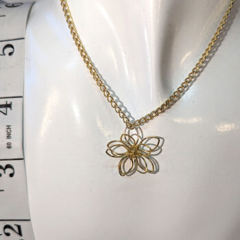 Gold Floating Small Wire Wrapped Flower Necklace - Image 3