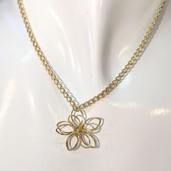 Gold Floating Small Wire Wrapped Flower Necklace - Image 2