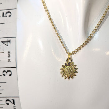 Gold Small Sunflower Flower Necklace - Image 2