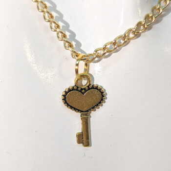 Antique Gold Small Heart Key Necklace