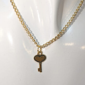 Antique Gold Small Heart Key Necklace - Image 3