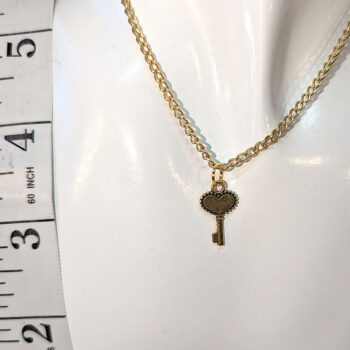 Antique Gold Small Heart Key Necklace - Image 2