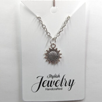 Silver Small Sunflower Flower Necklace - Image 5