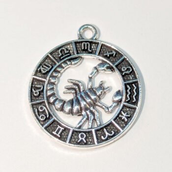 Scorpio Zodiac Round Charm Antique Silver