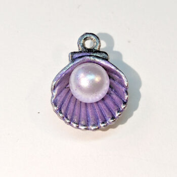 Purple Enamel Oyster Shell with Pearl Charm Silver