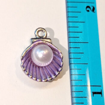 Purple Enamel Oyster Shell with Pearl Charm Silver - Image 2