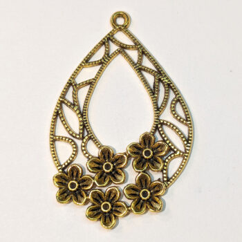 Teardrop Geometric Flower Pendant Antique Gold