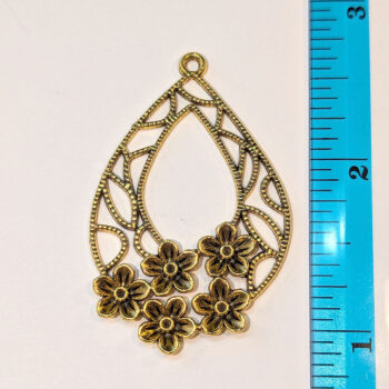 Teardrop Geometric Flower Pendant Antique Gold - Image 2