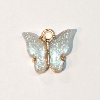 White Sparkles Butterfly Enamel Charm Gold