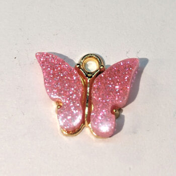 Pink Sparkles Butterfly Enamel Charm Gold