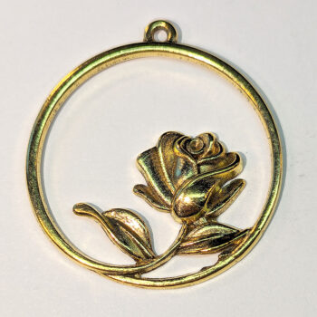 Rose Flower in a Hoop Pendant Antique Gold