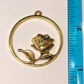 Rose Flower in a Hoop Pendant Antique Gold - Image 2