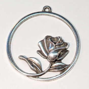 Rose Flower in a Hoop Pendant Antique Silver