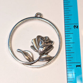 Rose Flower in a Hoop Pendant Antique Silver - Image 2