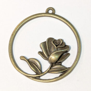 Rose Flower in a Hoop Pendant Antique Bronze