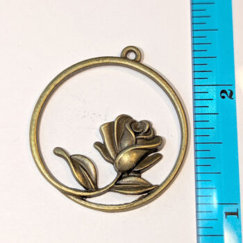 Rose Flower in a Hoop Pendant Antique Bronze - Image 2