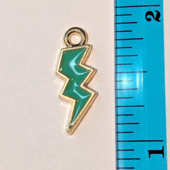 Green Lighting Bolt Enamel Charm Gold - Image 2