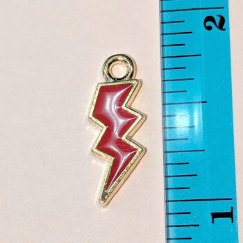 Red Lighting Bolt Enamel Charm Gold - Image 2