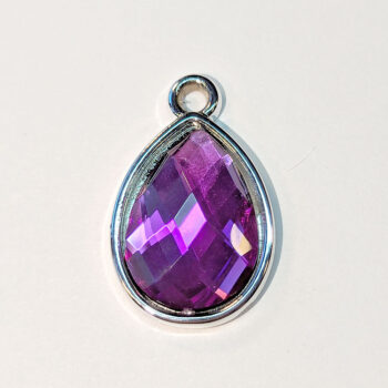 Purple Faceted Acrylic Rhinestone Teardrop Charm Silver