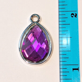 Purple Faceted Acrylic Rhinestone Teardrop Charm Silver - Image 2