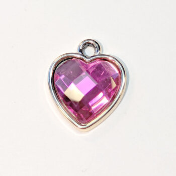 Hot Pink Faceted Acrylic Rhinestone Heart Charm Gold