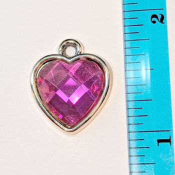 Hot Pink Faceted Acrylic Rhinestone Heart Charm Gold - Image 2