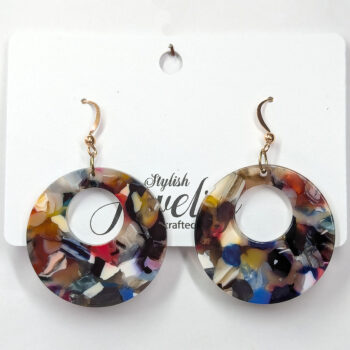 Colorful Tortoiseshell Hollow Round Resin Earrings - Image 4