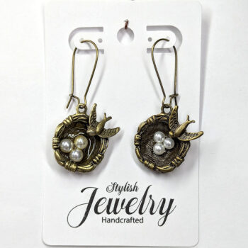 Antique Bronze Sparrow Bird Nest Eggs Earrings - Image 5