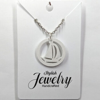 White Nautical Sailboat Boat Hoop Wood Pendant Necklace - Image 8