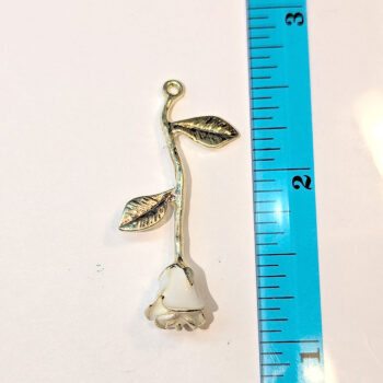 Enamel White Long Stem Rose Flower Charm Gold - Image 2