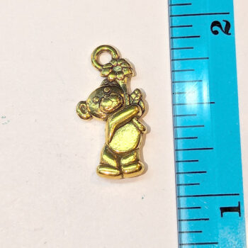 Cute Teddy Bear with Flower Antique Gold - Image 2