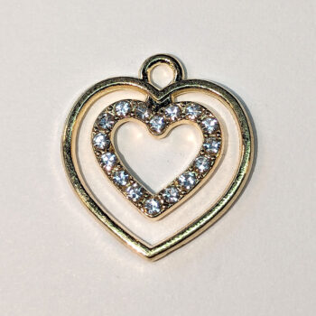 Clear Rhinestone Hollow Double Heart Charm Gold