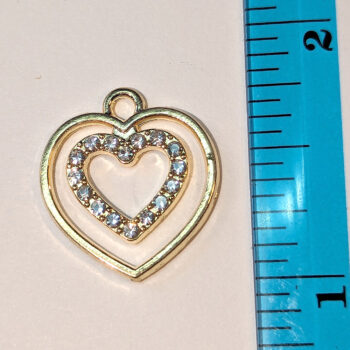 Clear Rhinestone Hollow Double Heart Charm Gold - Image 2