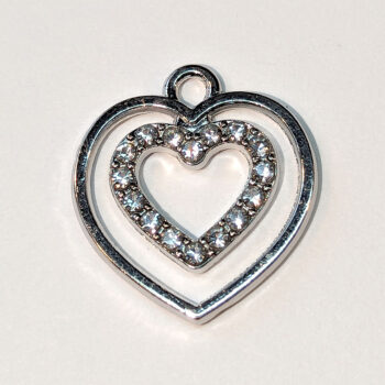 Clear Rhinestones Hollow Double Heart Charm Silver