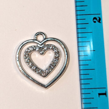 Clear Rhinestones Hollow Double Heart Charm Silver - Image 2