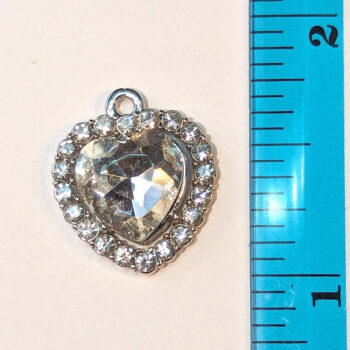 Clear Faceted Clear Rhinestone Heart Charm Silver - Image 2