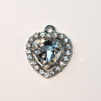 Clear Faceted Clear Rhinestone Heart Charm Silver