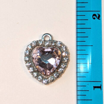 Pink Faceted Clear Rhinestone Heart Charm Silver - Image 2