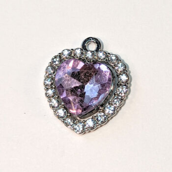 Purple Lilac Faceted Clear Rhinestone Heart Charm Silver