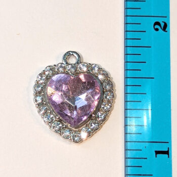 Purple Lilac Faceted Clear Rhinestone Heart Charm Silver - Image 2