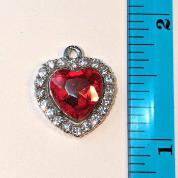 Red Faceted Clear Rhinestone Heart Charm Silver - Image 2