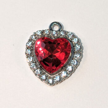 Red Faceted Clear Rhinestone Heart Charm Silver