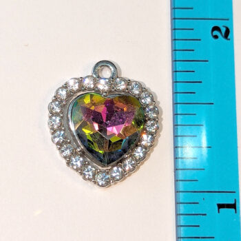 Rainbow Faceted Clear Rhinestone Heart Charm Silver - Image 2