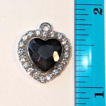 Black Faceted Clear Rhinestone Heart Charm Silver - Image 2